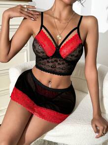 Classic Sexy Floral Lace Underwire Lingerie Set - Multicolor - View 4