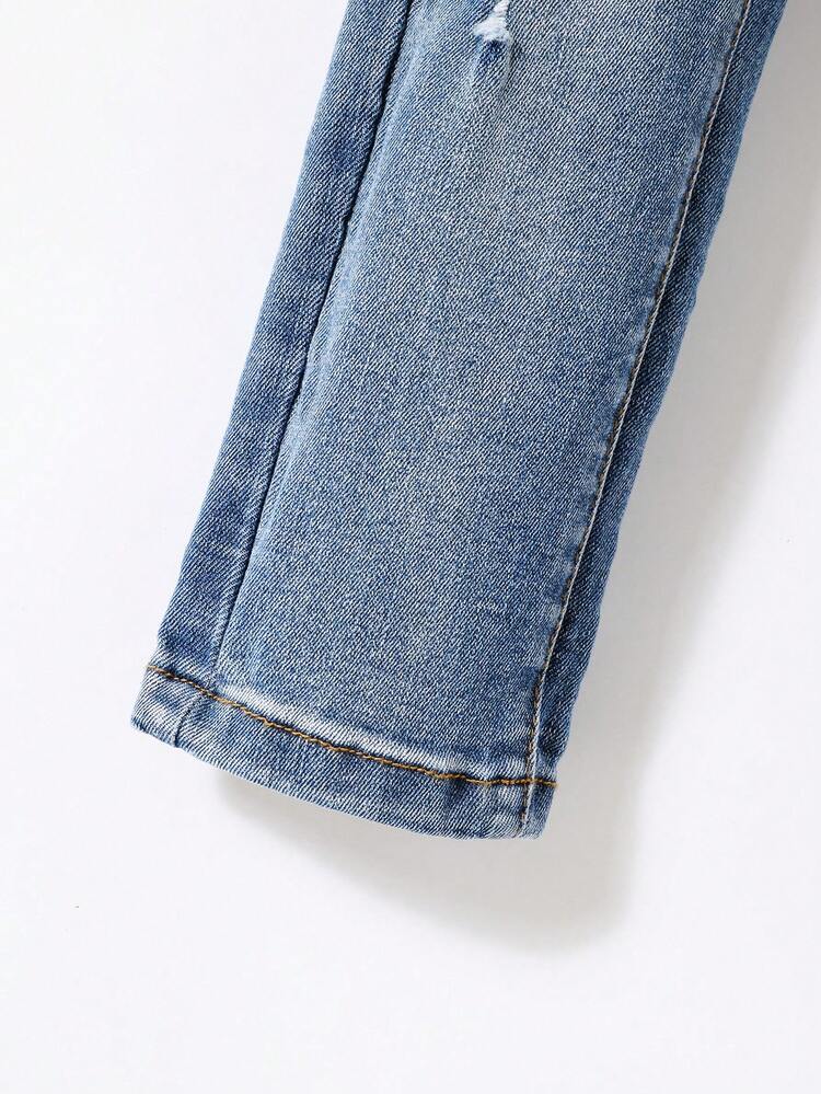 Chico joven Jeans desgarro crudo con lavado - Azul lavado medio - Ver 5