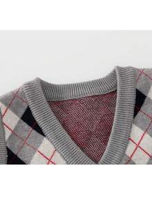 Baby Girl Argyle Pattern Pleated Sweater Dress - Grey - View 6