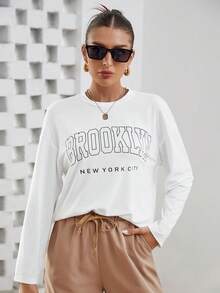 SHEIN Essnce Letter Graphic Drop Shoulder Tee - White - View 4