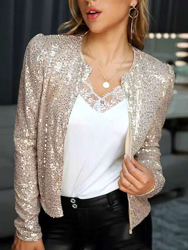 Open Front Sequin Coat