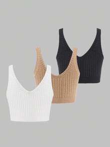 SHEIN Unity Solid Crop Knit Top - Multicolor - View 2