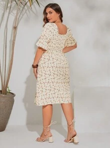 SHEIN VCAY Plus Floral Print Split Thigh Dress - Multicolor - View 2