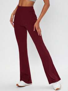 SHEIN Tall 優雅羅紋針織純色女士長褲 - 紫紅色 - 查看 5