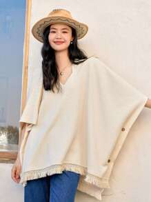 DAZY 流苏装饰蝙蝠袖罩衫夏季、海滩女士服装