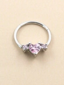 Simple Stainless Steel Rhinestone Heart Decor Nose Ring For Women & Girls Valentines - Multicolor - View 3