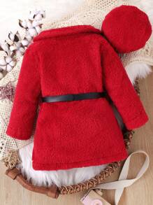 嬰兒西裝領腰帶絨毛外套和帽