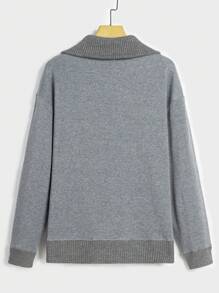 Manfinity Homme Lockere Passform Herren Kontrastbesatz Half Zip Drop Schulter Sweatshirt - Dunkelgrau - Übersicht 2