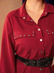 HARRY POTTER X SHEIN 字母圖案襯衫裙（大尺寸） - 酒紅色 - 查看 8