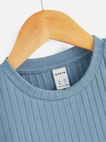 SHEIN 小男童素色T恤 - 霧霾藍 - 查看 4