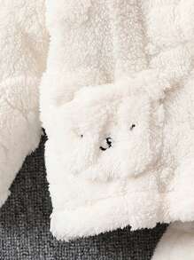 Baby Girl Bear Embroidery Dual Pocket Teddy Jacket & Pants - Beige - View 6