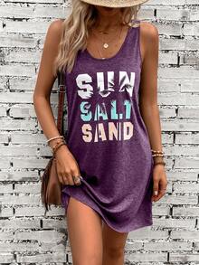 SHEIN LUNE 標語圖案背心洋裝 - 紫色 - 查看 6