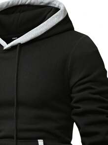 Manfinity Homme Men Patched Detail  Pocket Drawstring Hoodie, Men Hoodies, Black Hoodies For Men, Designer Hoodies Men - Black - View 4