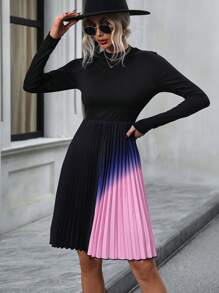 SHEIN LUNE 漸層百褶下擺A字洋裝 - 黑色 - 查看 5