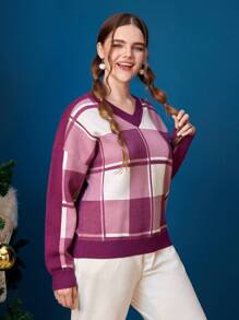 SHEIN X The Smurfs Plus Embroidery Slogan & Cartoon Pattern Drop Shoulder Sweater - Multicolor - View 5