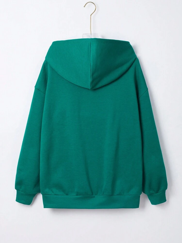 Teen Girl Letter Graphic Kangaroo Pocket Drop Shoulder Sweatshirt