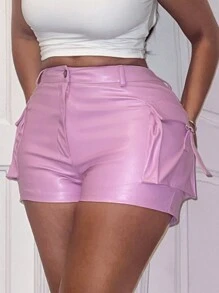 Slaydiva Lace Up Side PU Leather Shorts - Pink - View 4