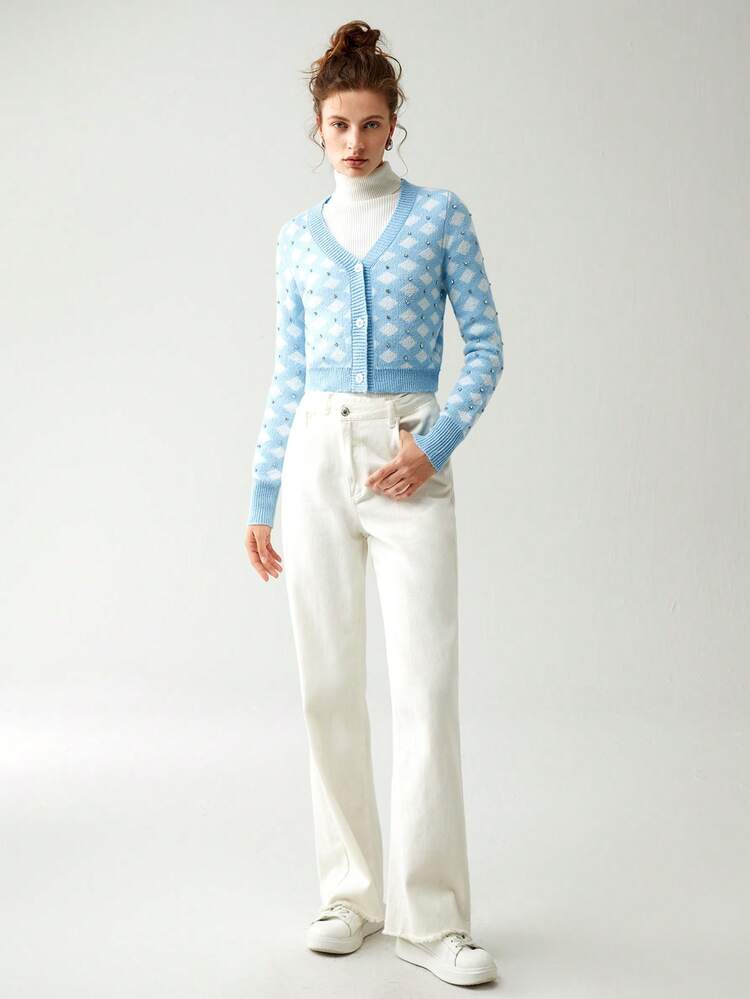 Geo Pattern Button Front Cardigan