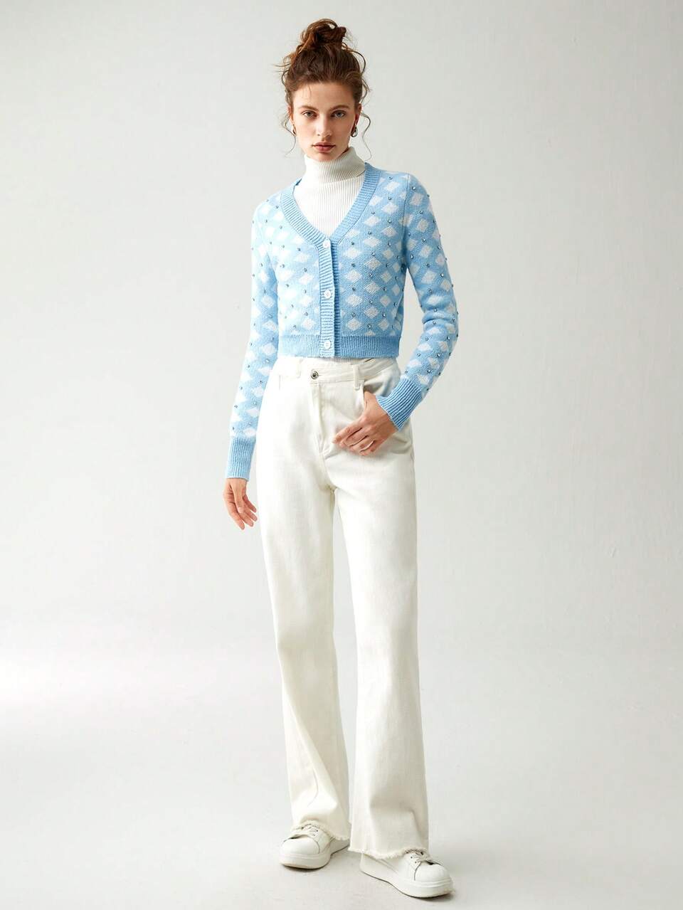 Geo Pattern Button Front Cardigan