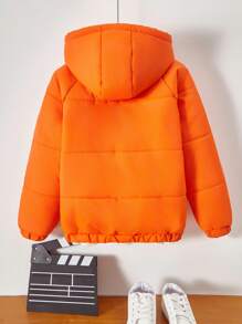 Tween Boy 1pc Letter Patched Detail Raglan Sleeve Hooded Padded Coat - Burnt Orange - View 2