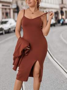 SHEIN LUNE 大碼高衩吊帶毛衣洋裝&落肩袖開襟衫