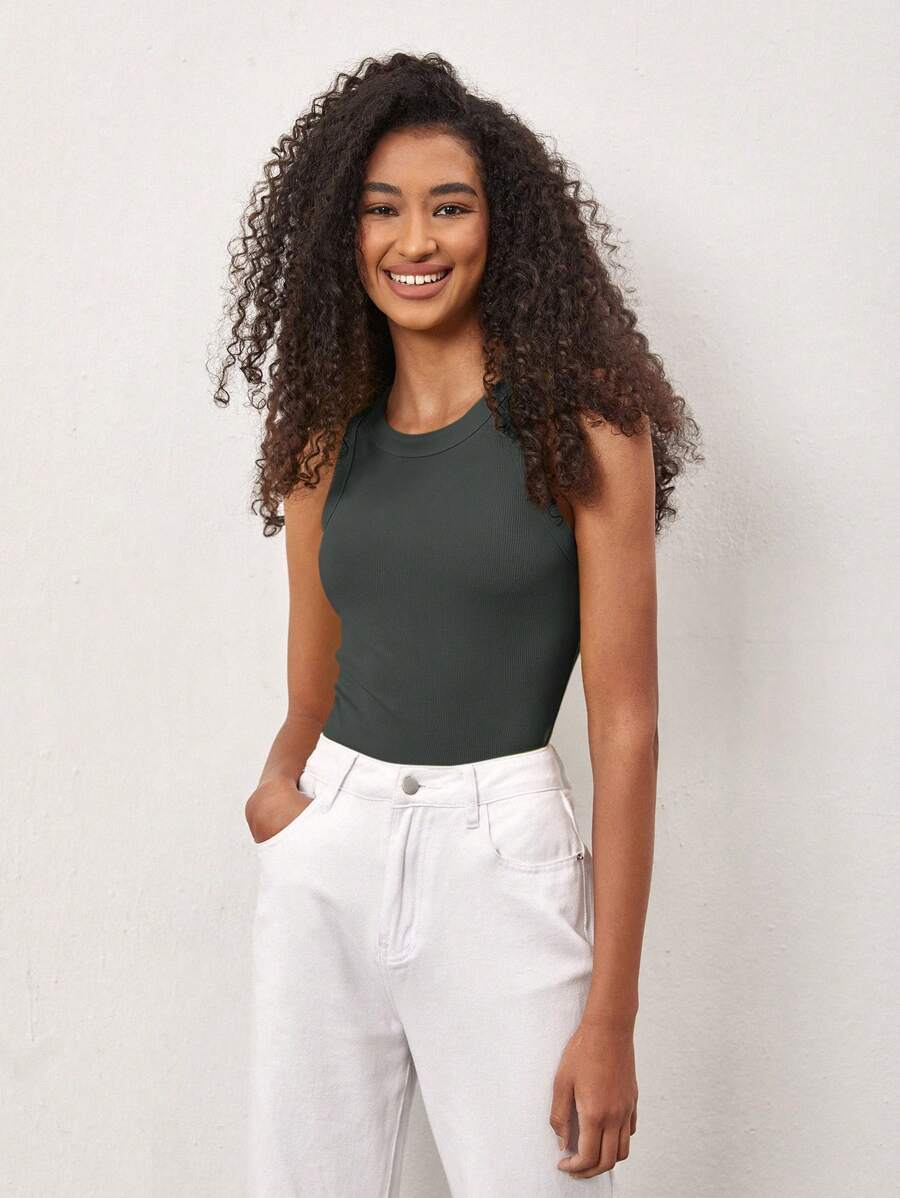 SHEIN BASICS 1入組素色條紋針織背心上衣