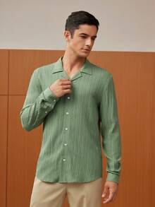 GENTILAND Men Solid Button Front Shirt - Green - View 4