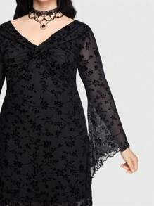 ROMWE PUNK Plus Floral Pattern Asymmetrical Hem Dress - Black - View 2