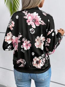 SHEIN VCAY Cazadora tipo bomber con estampado floral con cremallera - Negro - Ver 2