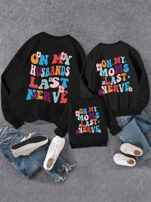 SHEIN Young Girl Slogan Graphic Thermal Lined Sweatshirt - Black - View 2