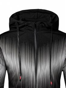 Manfinity Homme 男士波點圖案拉鏈開襟抽繩連帽衫和運動褲 - 黑色 - 查看 4