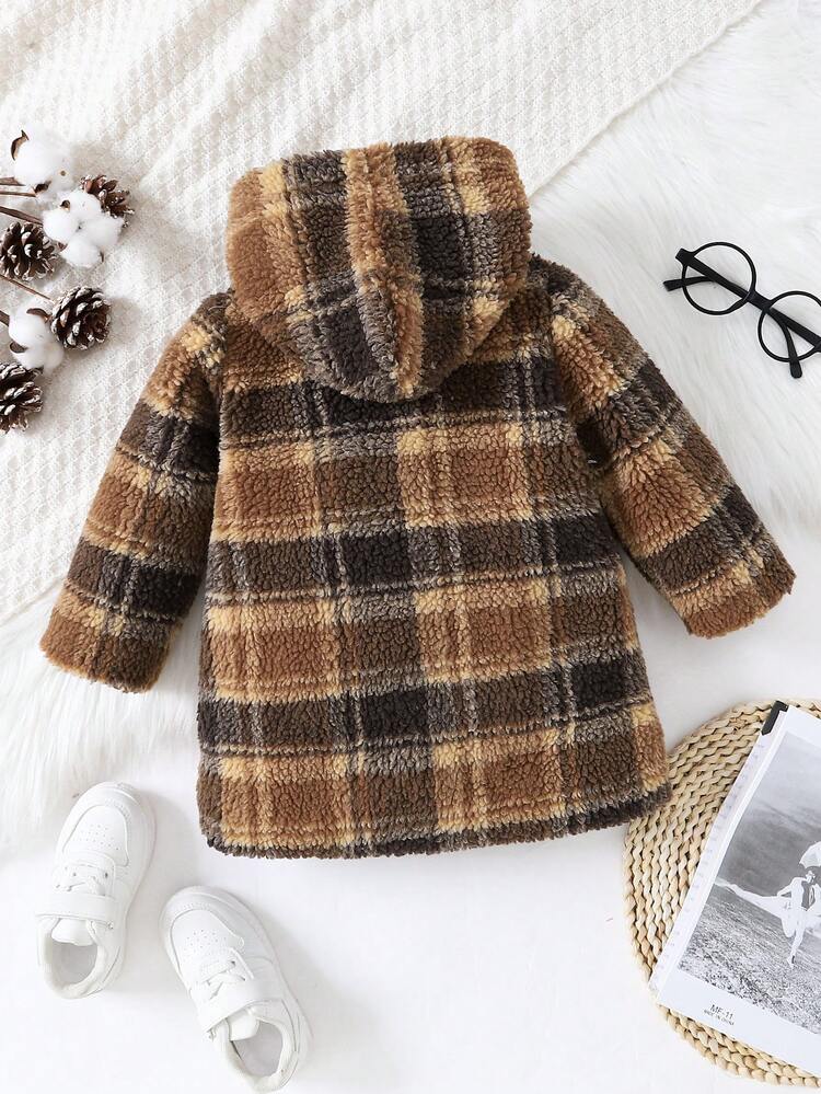 Baby Boy Plaid Pattern Hooded Duffle Teddy Coat