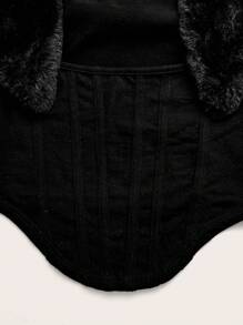 SHEIN ICON Borg Collar Asymmetrical Hem Crop Tee - Black - View 3