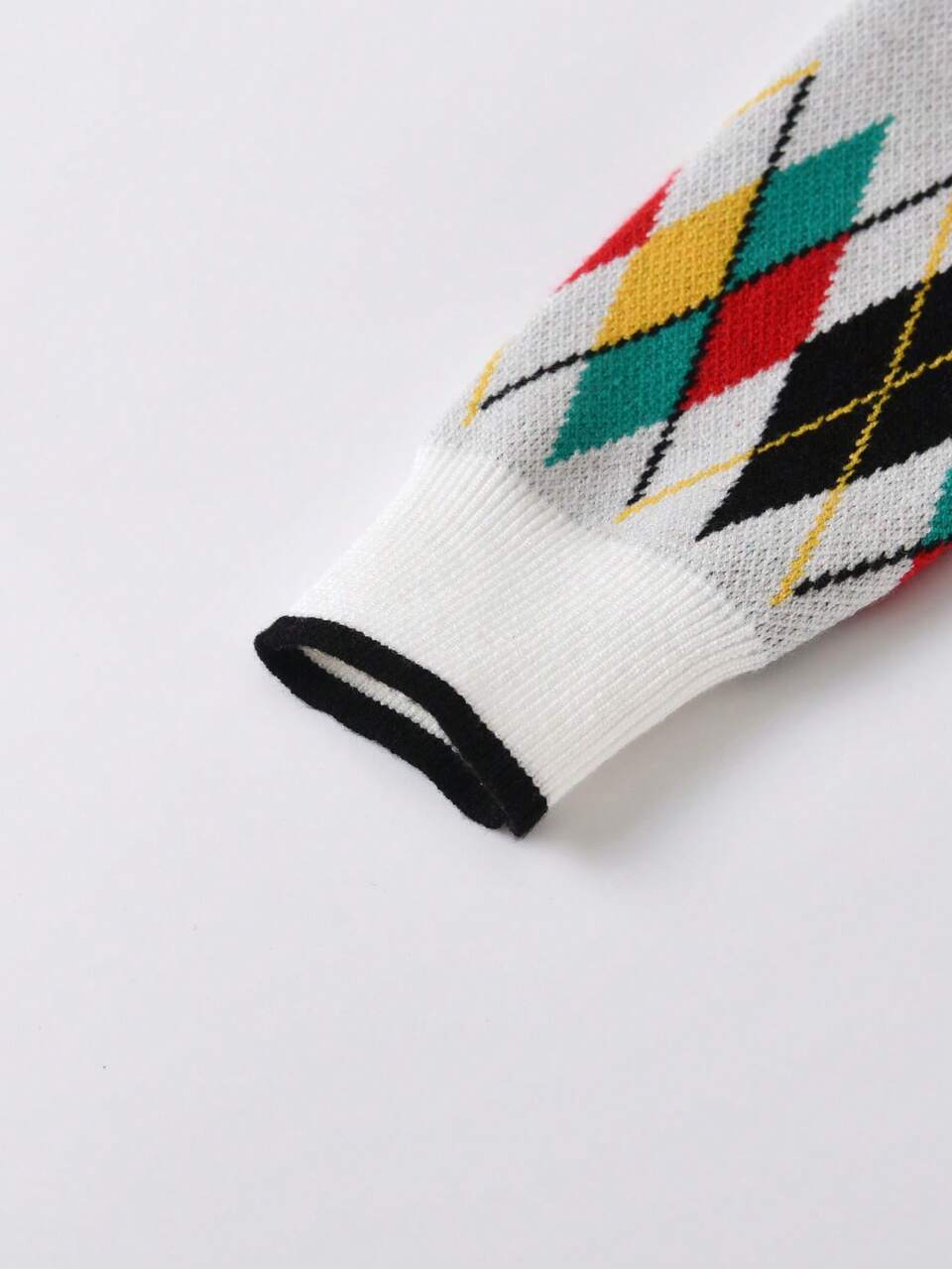 Tween Girl Argyle Pattern Contrast Trim Sweater
