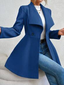 SHEIN Privé Waterfall Collar Double Button Overcoat - Royal Blue - View 3