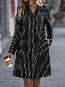 SHEIN Clasi 滿版印花繫腰帶洋裝 - 黑色 - 查看 4