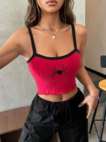 SHEIN EZwear Top De Tirantes Para Verano Con Estampado De Araña Y Cinta Contrastante