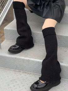 ROMWE Goth 1pair Women Solid Leg Warmers - Black - View 3