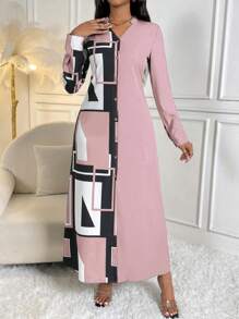 SHEIN Lady Geo Print Button Front Shirt Dress - Baby Pink - View 1