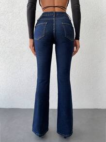 SHEIN Cottnline Women's High Waist Skinny Flared Jeans - Dark Wash - View 2