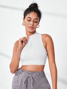 Hollow Out Racer Back Sports Tank Top - White - View 5