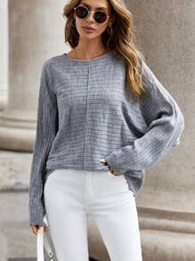 SHEIN LUNE 蝙蝠袖套頭毛衣 - 灰色 - 查看 1