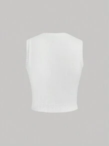 SHEIN MOD Slogan & Bow Pattern Crop Tank Đan Top - trắng - Xem 2