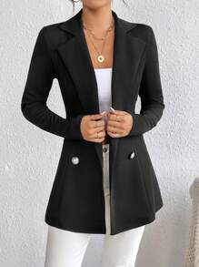 SHEIN Frenchy Lapel Neck Double Breasted Blazer In Fall/Winter Black Elegant Formal - Black - View 4