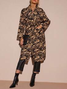 SHEIN LUNE 斑馬紋腰帶外套 - 彩色 - 查看 6