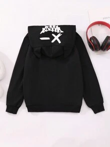 青少年男孩字母图案 3D 耳朵设计卫衣 - 黑色 - 查看 2