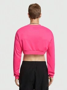 ROMWE MEN ROMWE Avant Guys Letter Graphic Drop Shoulder Crop Sweatshirt - Pink - View 3