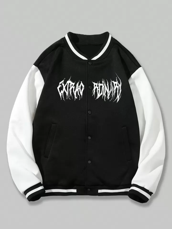 Our Goth Guys Skeleton & Slogan Graphic Striped Trim Drop Shoulder