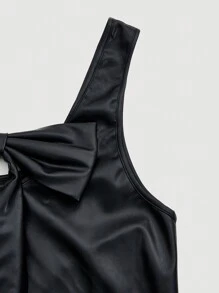 SHEIN MOD Bow Front PU Leather Dress - Black - View 3
