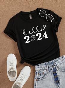 SHEIN LUNE Digital Printed Short Sleeve T-shirt